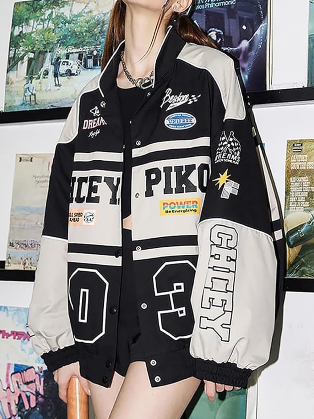 Vintage Piko 1988 Black & Cream Varsity Bomber Jacket Size Medium - Picture 8 of 10